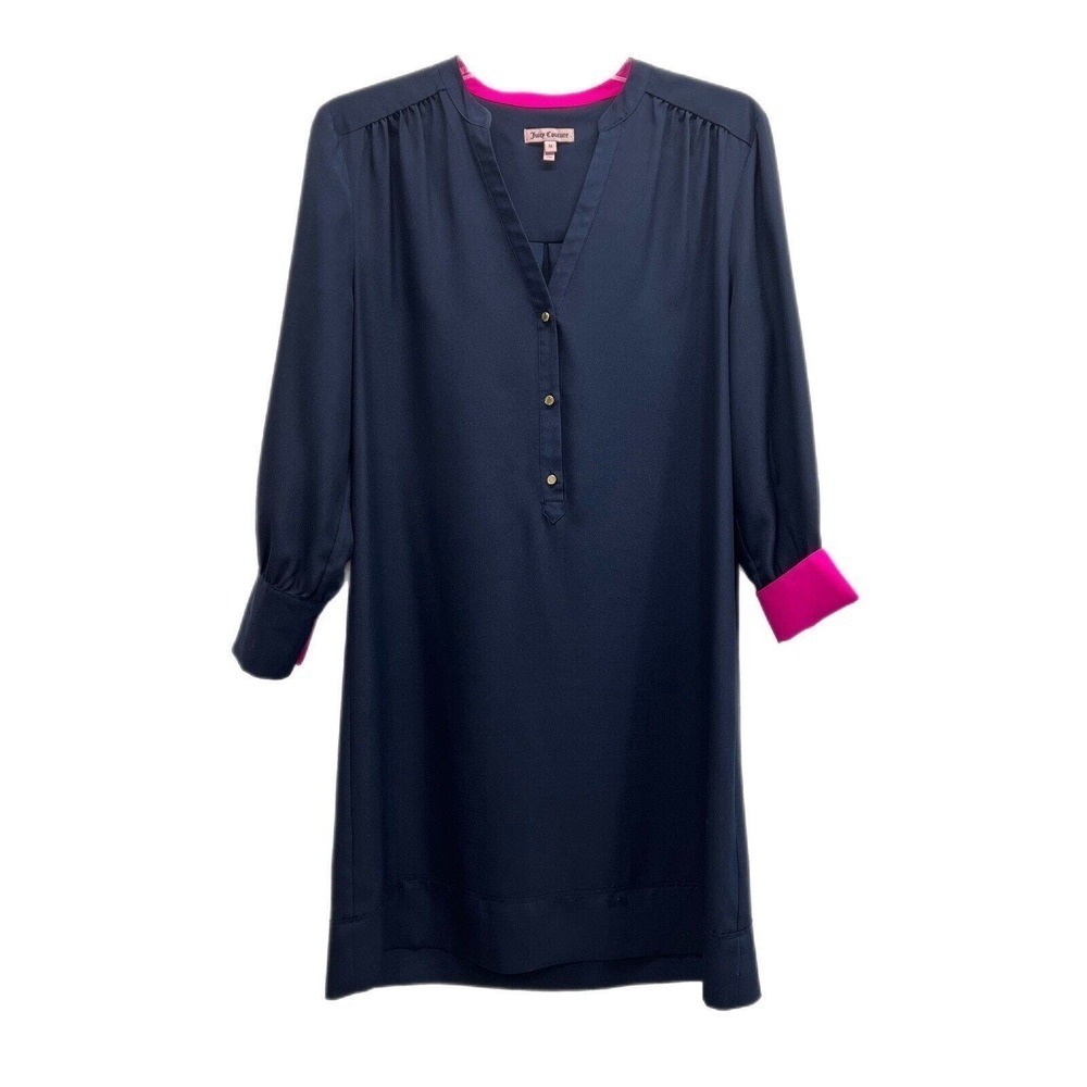 Juicy Couture Shift Dress M Navy Pink Flip Cuffs Retro Mod Career
